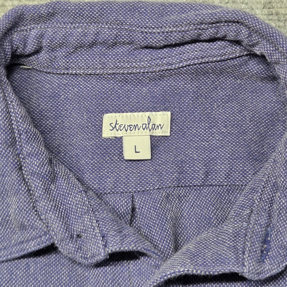 Steven Alan Shirt Mens L Made in USA Blue Oxford Textured Cotton Button Up - Picture 4 of 15